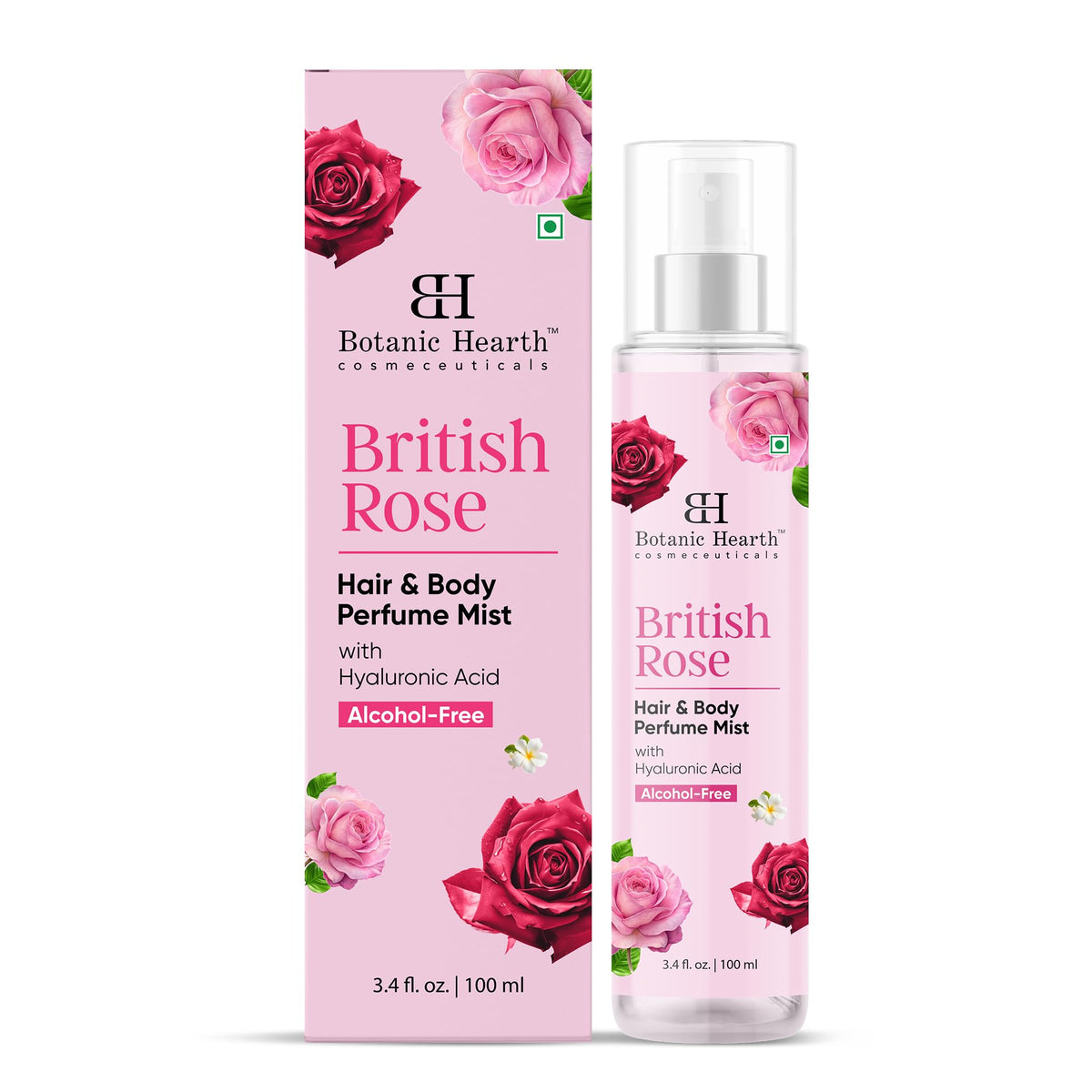 Botanic Hearth bottle front packaging showing elegant rose fragrance for everyday freshness