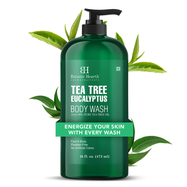 Botanic Hearth front bottle view showing clean eucalyptus-tea tree design and refreshing benefit
