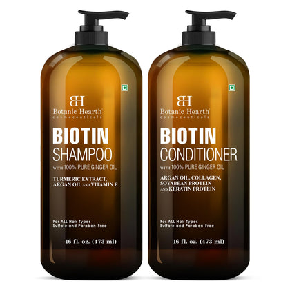 Botanic Hearth front packaging showing biotin set benefits and full bottles