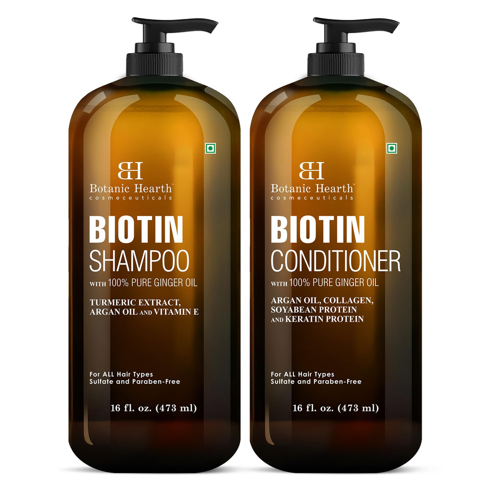 Botanic Hearth front packaging showing biotin set benefits and full bottles