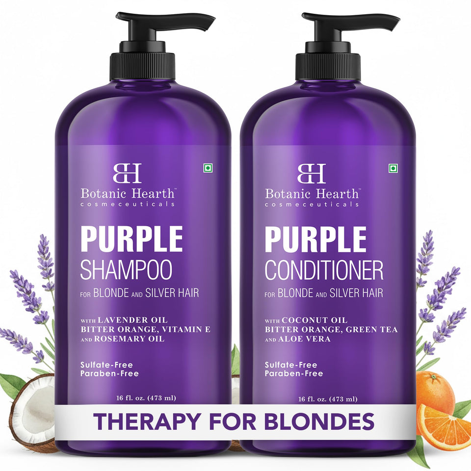 Botanic Hearth front packaging showing both 16 fl oz shampoo and conditioner bottles with clear labeling and cooler tones benefit
