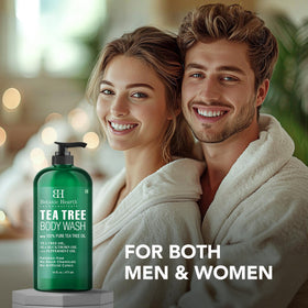 Botanic Hearth ingredient trio with tea tree, peppermint, sea buckthorn highlighting natural blend