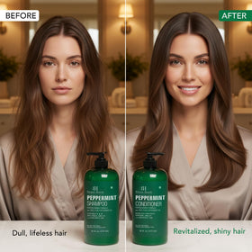 Botanic Hearth shampoo and conditioner pair on bathroom shelf for routine