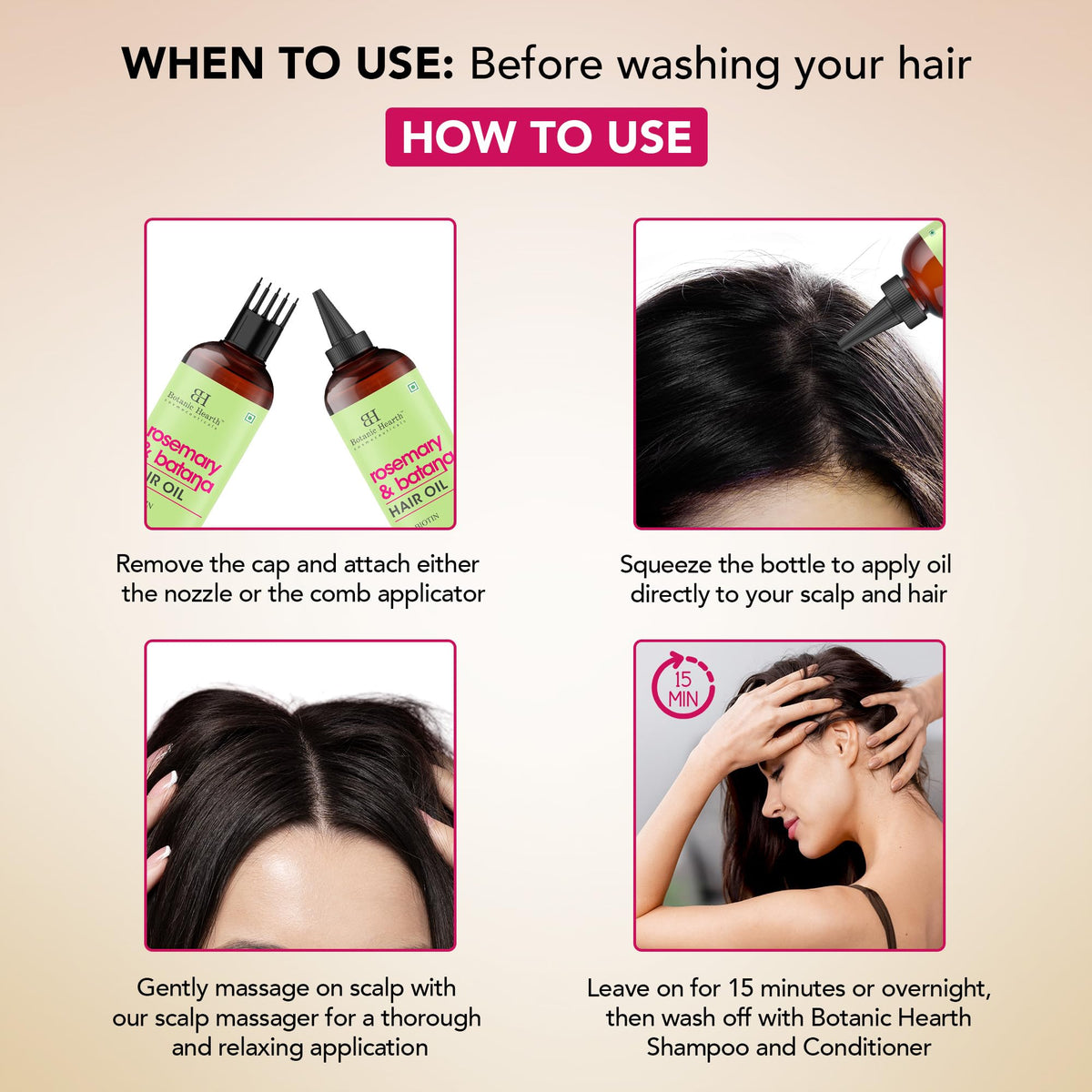Botanic Hearth pouring oil onto hair strands for added shine and control