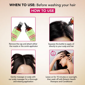 Botanic Hearth pouring oil onto hair strands for added shine and control