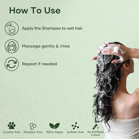 Botanic Hearth shampoo bottle in shower to show in-use convenience