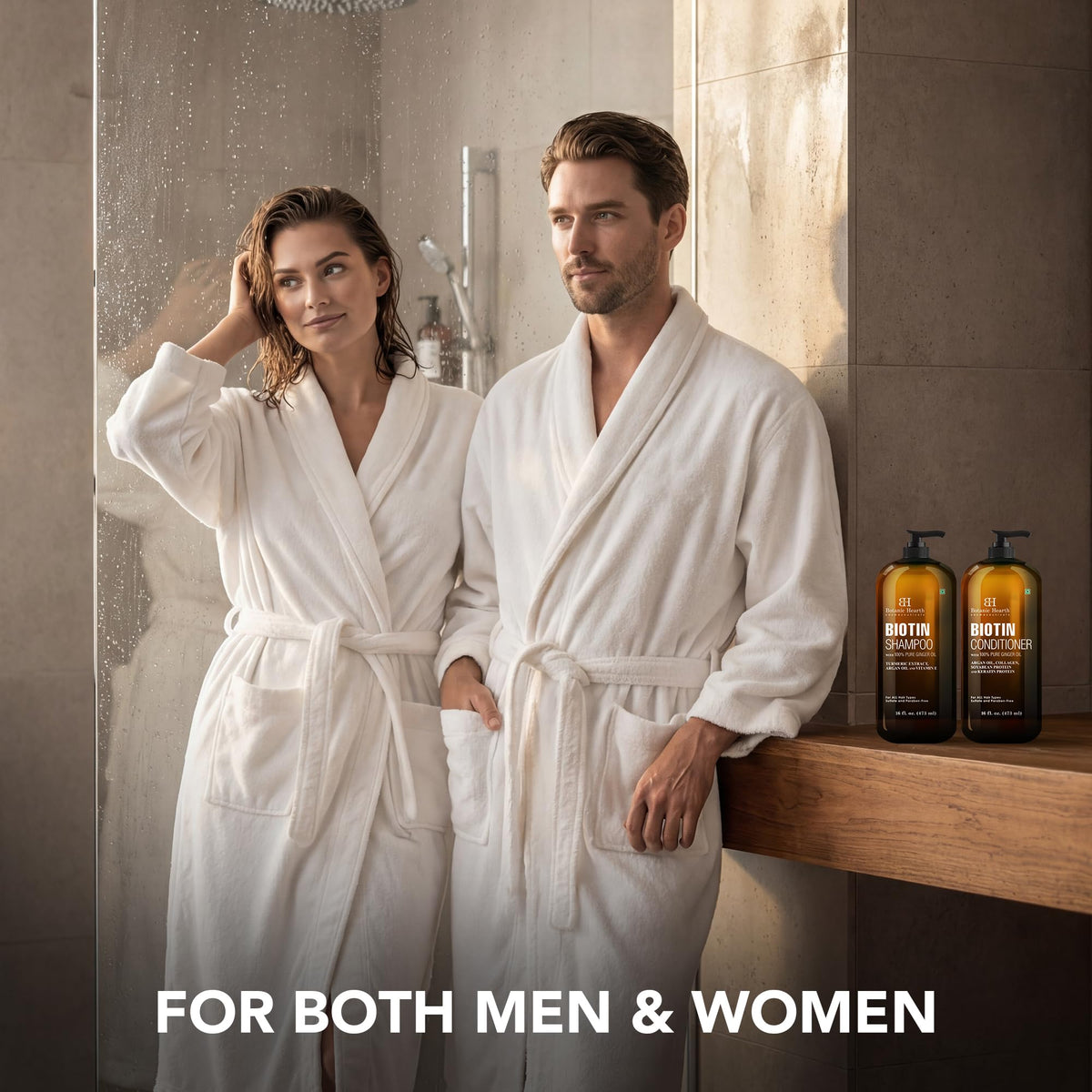 Botanic Hearth pump dispensing shampoo to demonstrate easy use