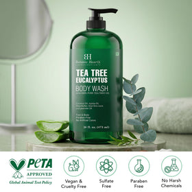 Botanic Hearth product in shower lifestyle setting showing energizing morning routine benefit
