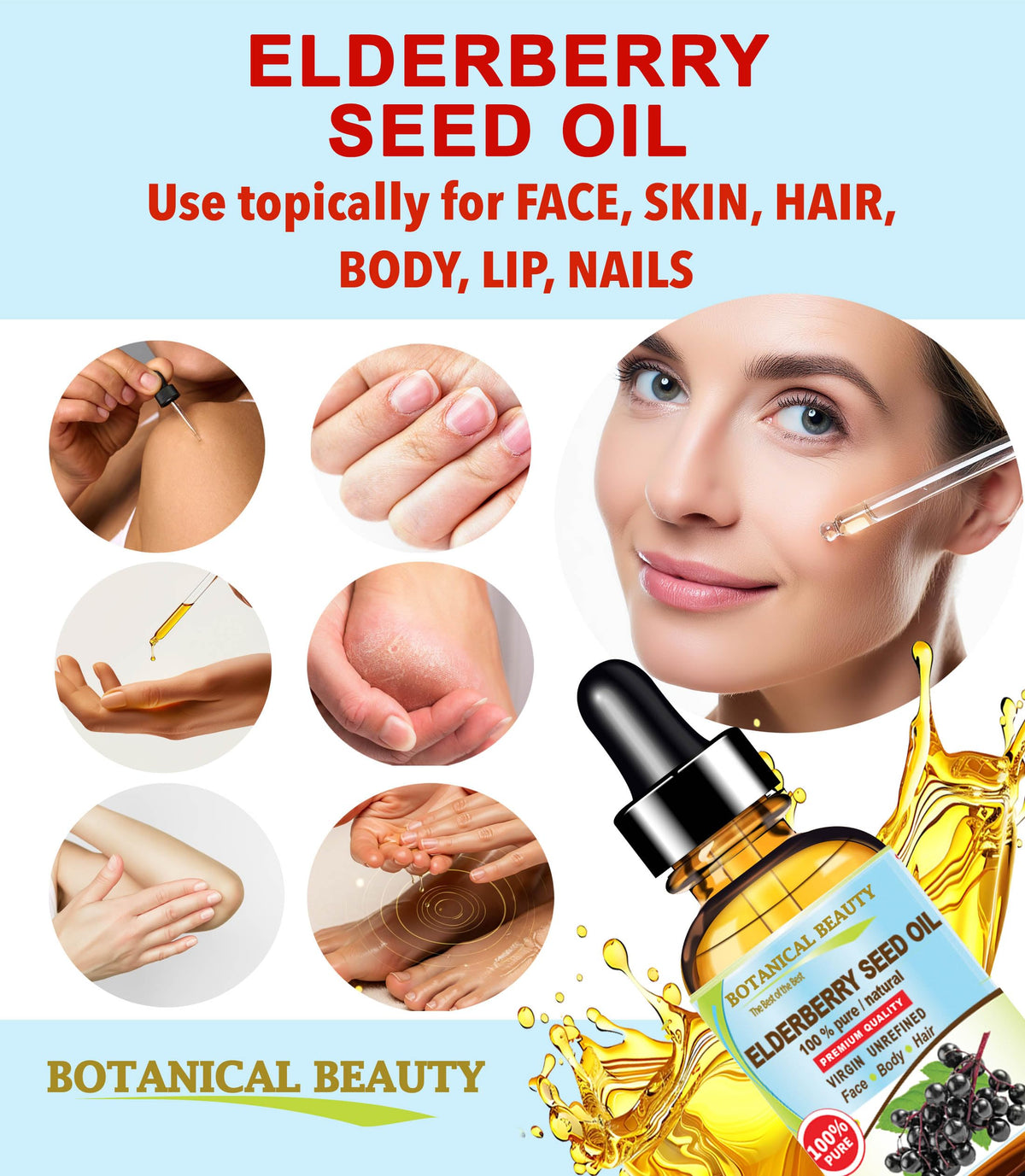 Botanical Beauty hands applying a few drops to face to demonstrate lightweight hydration