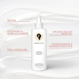 Bounce Curl black seed oil bottle beside shampoo for nourishment benefit