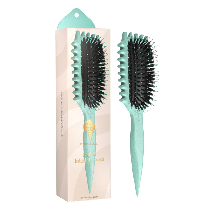 Bounce Curl front view of teal Define EdgeLift brush showing shape and compact design benefit