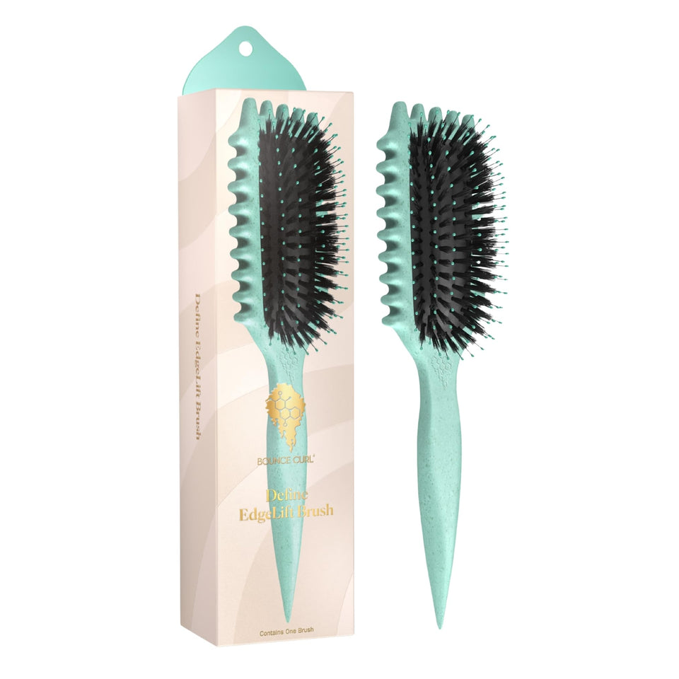Bounce Curl front view of teal Define EdgeLift brush showing shape and compact design benefit