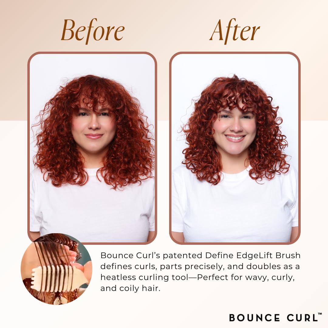 Bounce Curl brush held in hand to show size and grip for travel-friendly styling benefit