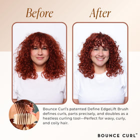 Bounce Curl brush held in hand to show size and grip for travel-friendly styling benefit