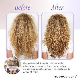 Bounce Curl brush next to shower products showing wet-use styling convenience