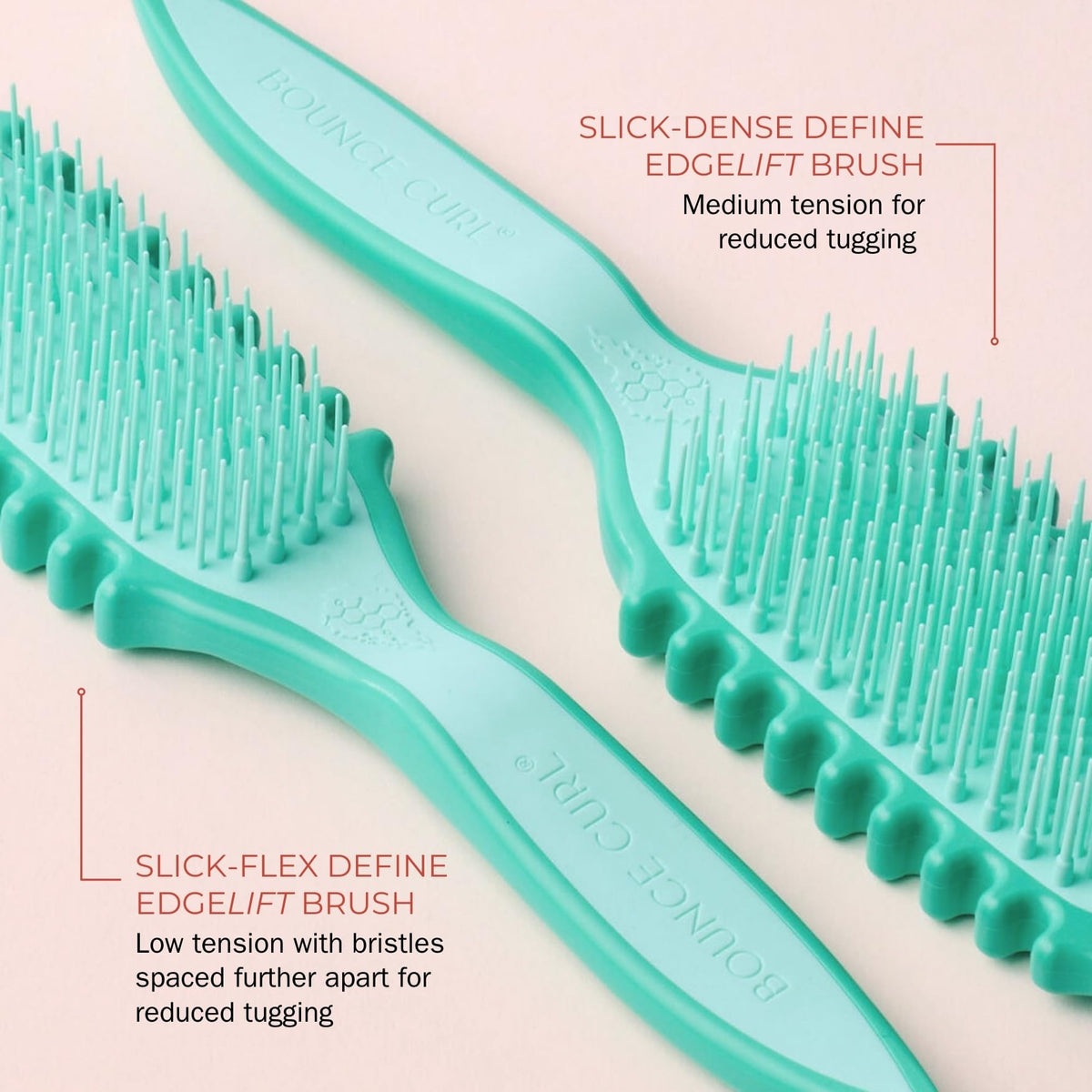 Bounce Curl bristle close-up showing soft TPEE bristles and gentle detangling benefit