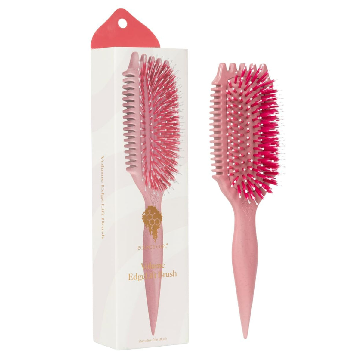 Bounce Curl front view of raspberry Volume EdgeLift Brush showing ergonomic shape and easy grip for fuller hair