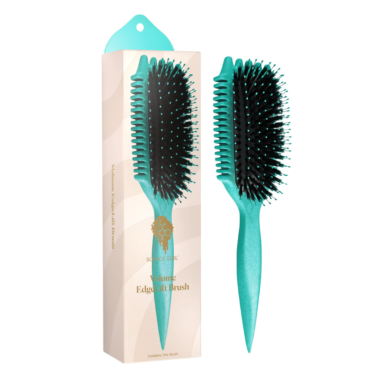 Bounce Curl front view showing teal brush for easy root lift