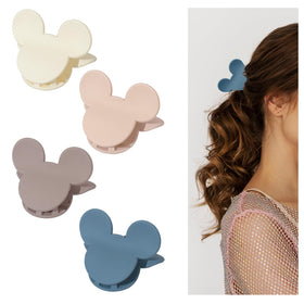 BOUNIQ front view of four matte mouse-ear clips showing colors and shape, easy styling