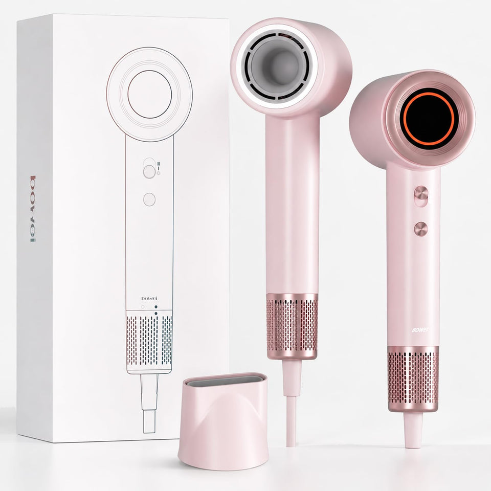 BOWEI front view pastel pink dryer showing sleek design and fast drying