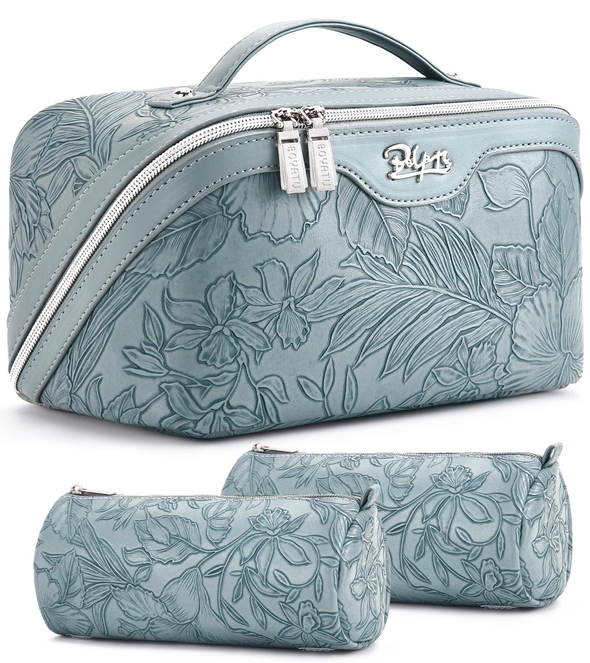 BOYATU front view of light blue floral bag showing roomy design and stylish exterior