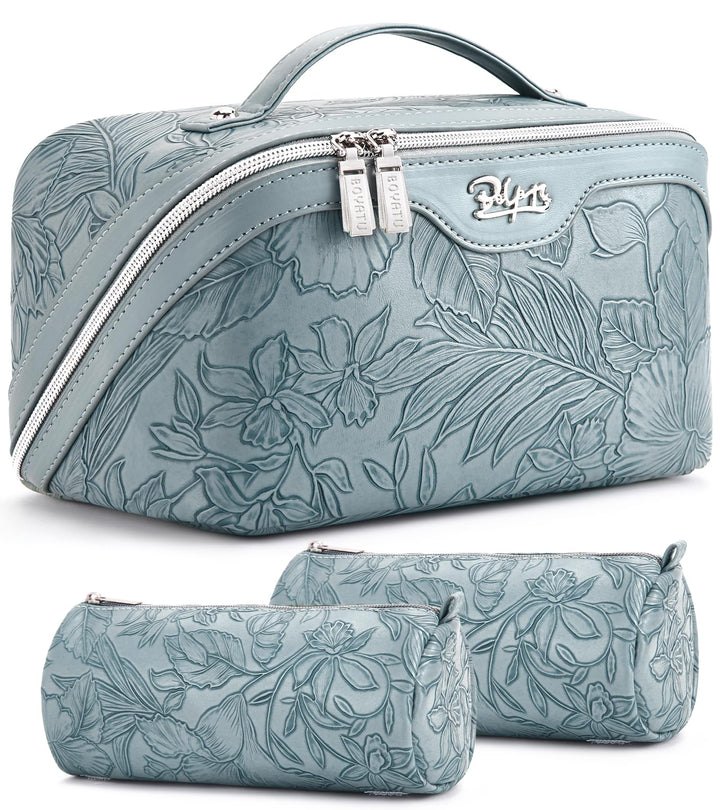 BOYATU front view of light blue floral bag showing roomy design and stylish exterior