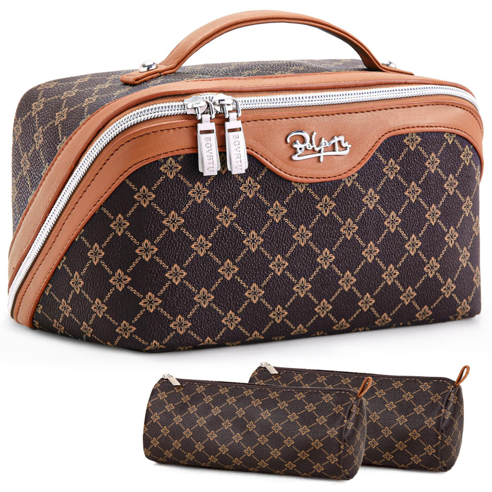 BOYATU front view of travel makeup bag showing handle and zipper benefits organized carry