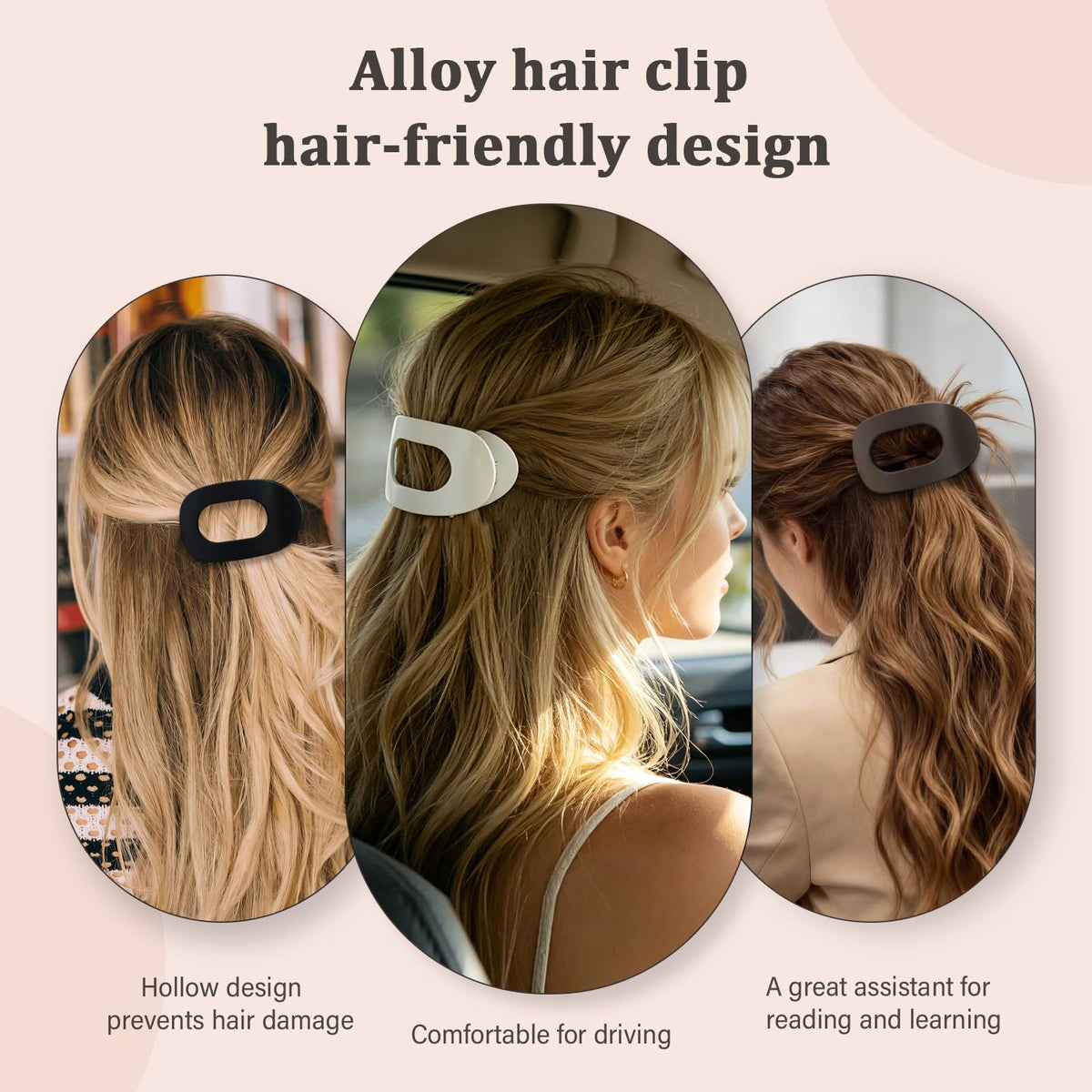 B.PHNE clip securing a half-up hairstyle, quick styling and secure hold shown
