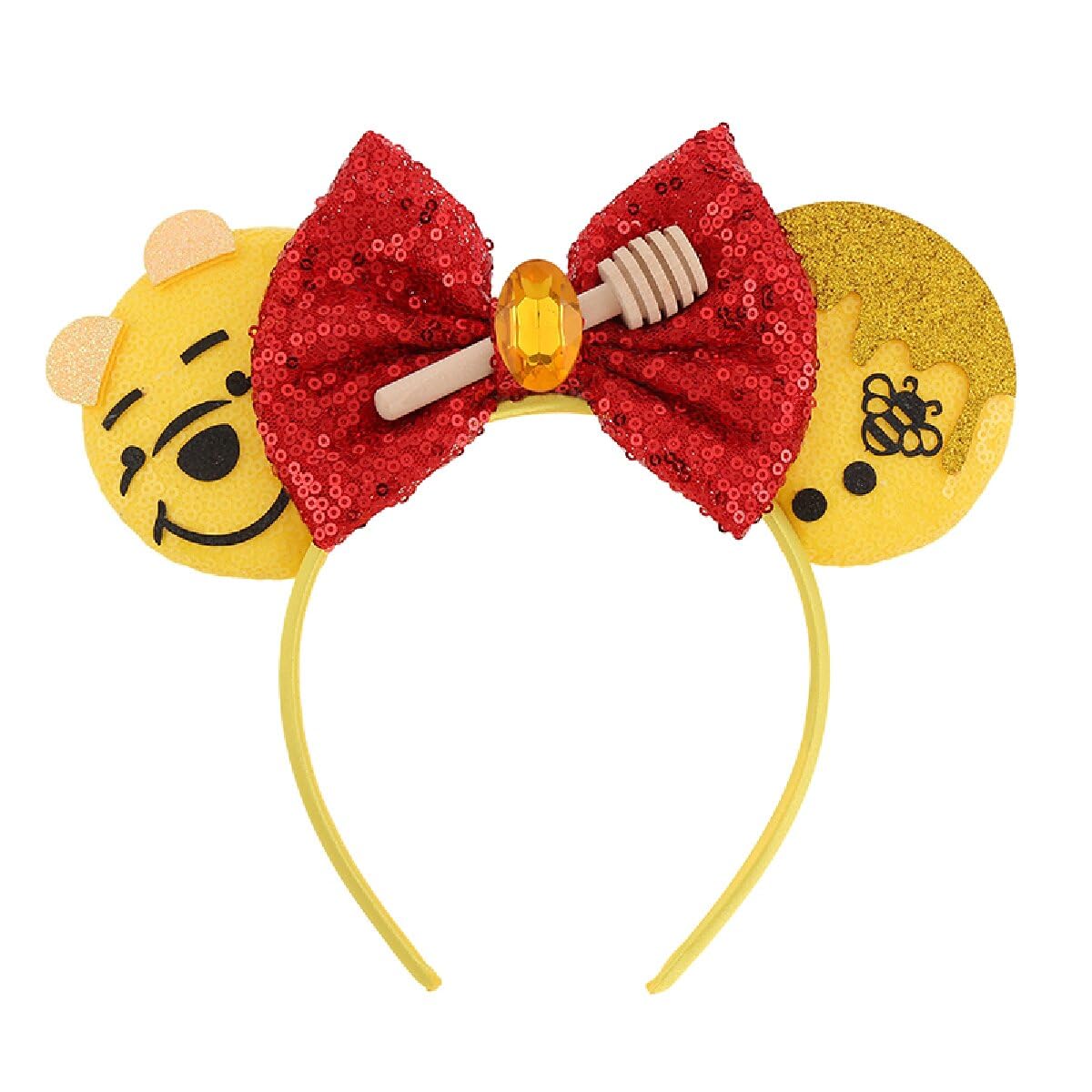 BPNHNA front view of red bow and yellow sequin ears showing playful party-ready style