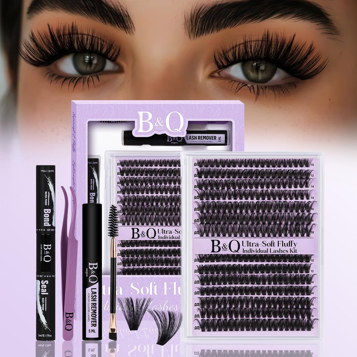 B&Q ultra-soft cluster lashes front packaging showing contents and benefit