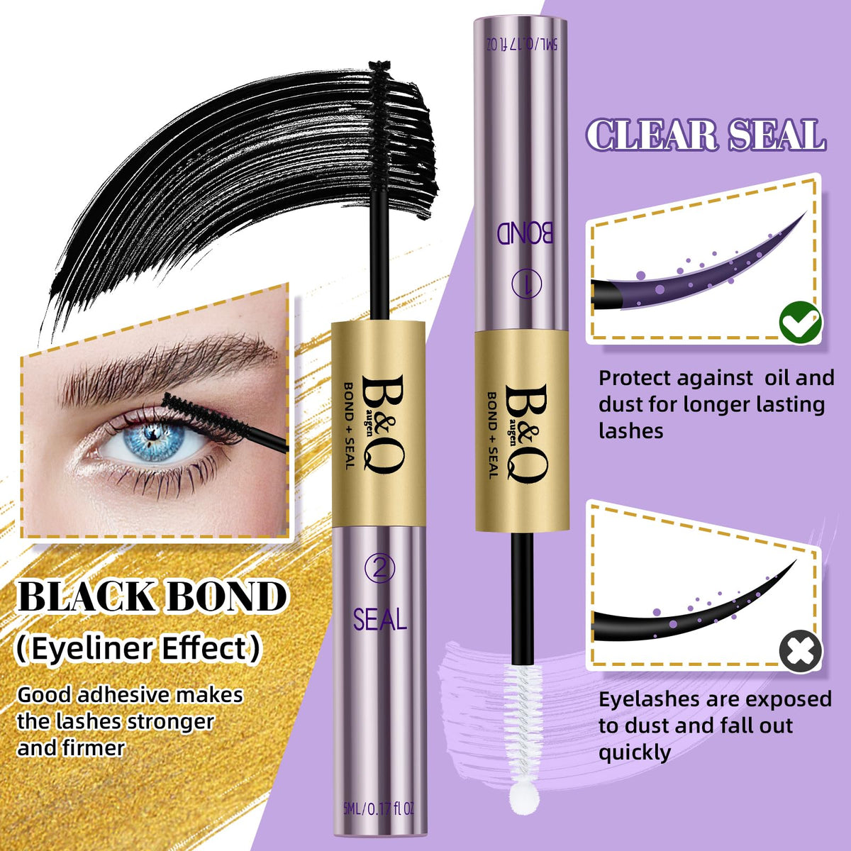 B&Qaugen black bond applicator detail for accurate lash placement
