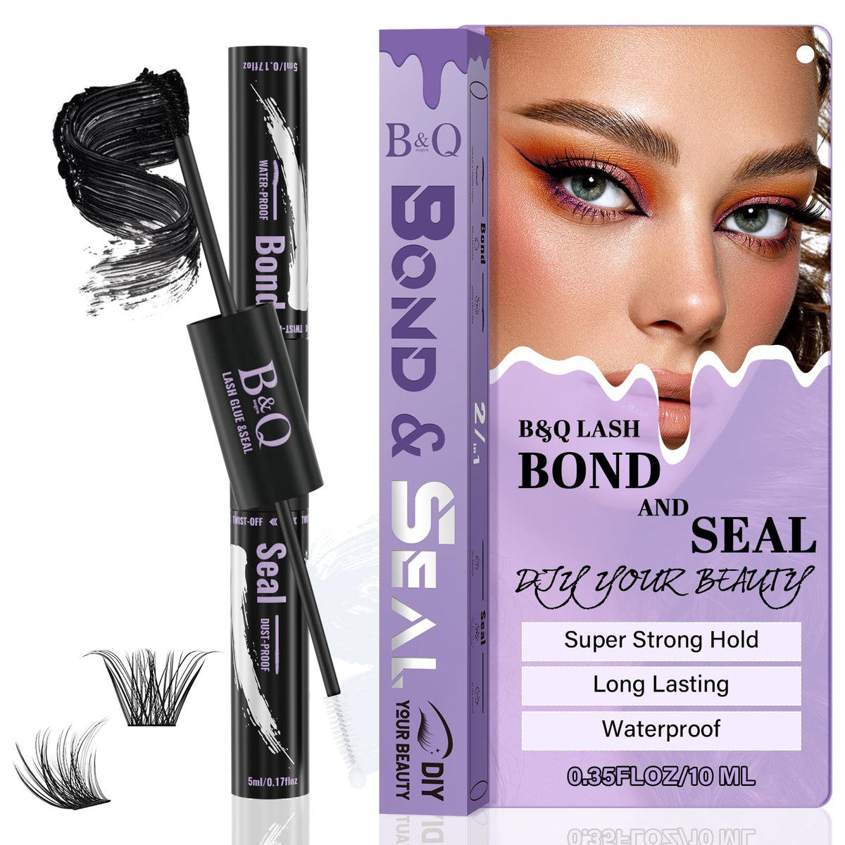 B&Qaugen front packaging showing 10ml lash bond and seal, professional finish
