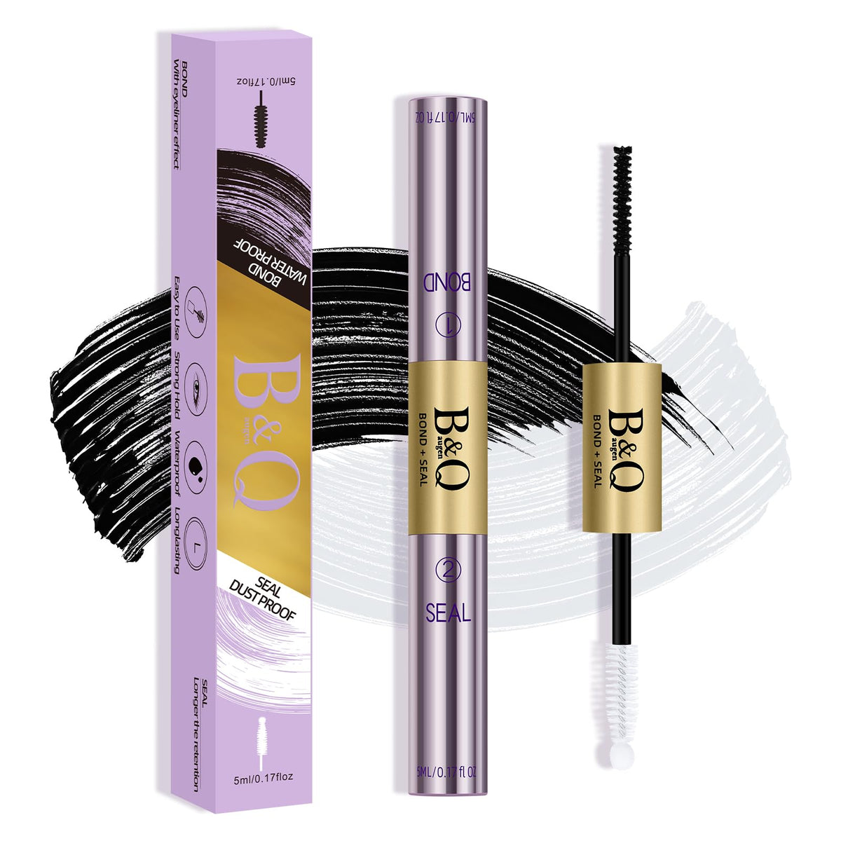 B&Qaugen front packaging showing dual-ended lash glue and benefits