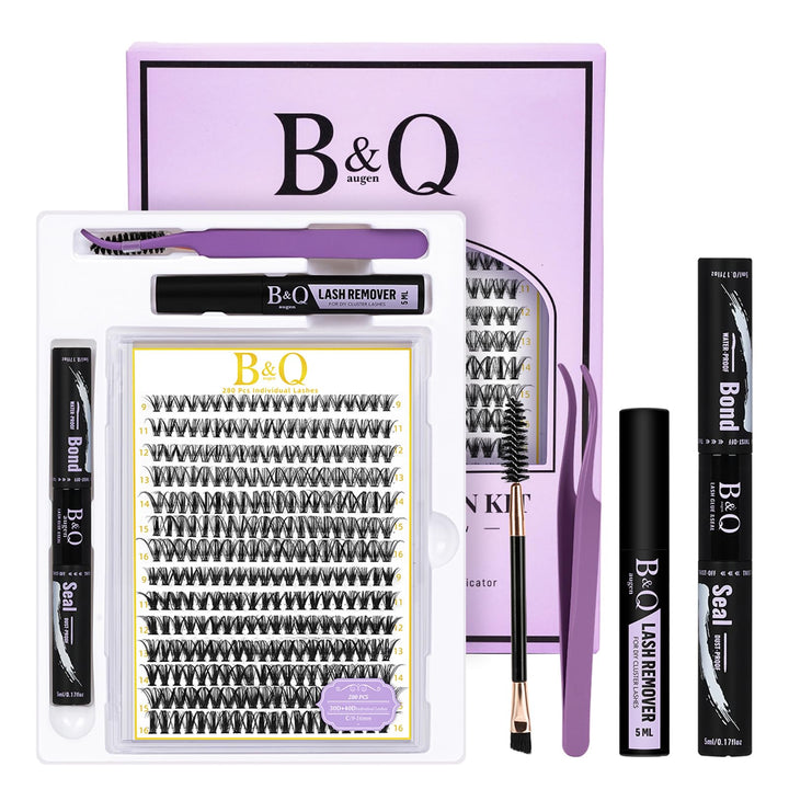 B&Qaugen front tray showing 280 cluster lashes and packaging for DIY convenience