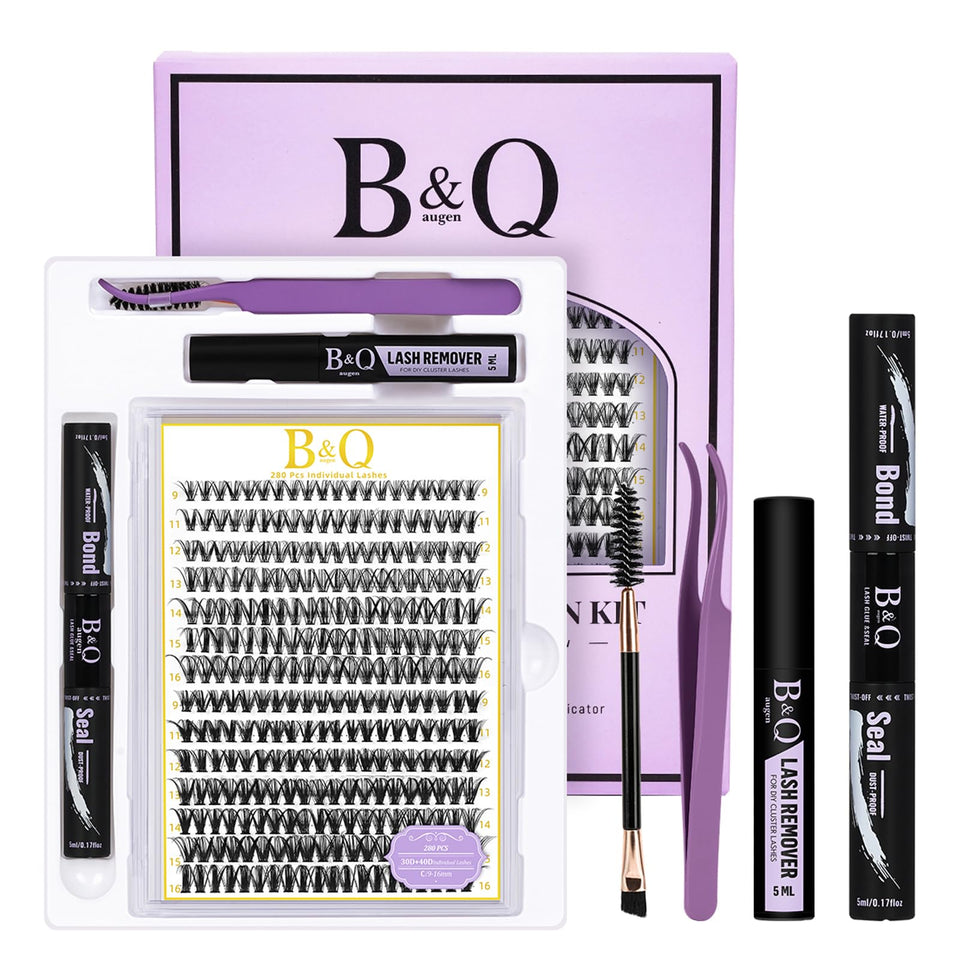 B&Qaugen front tray showing 280 cluster lashes and packaging for DIY convenience