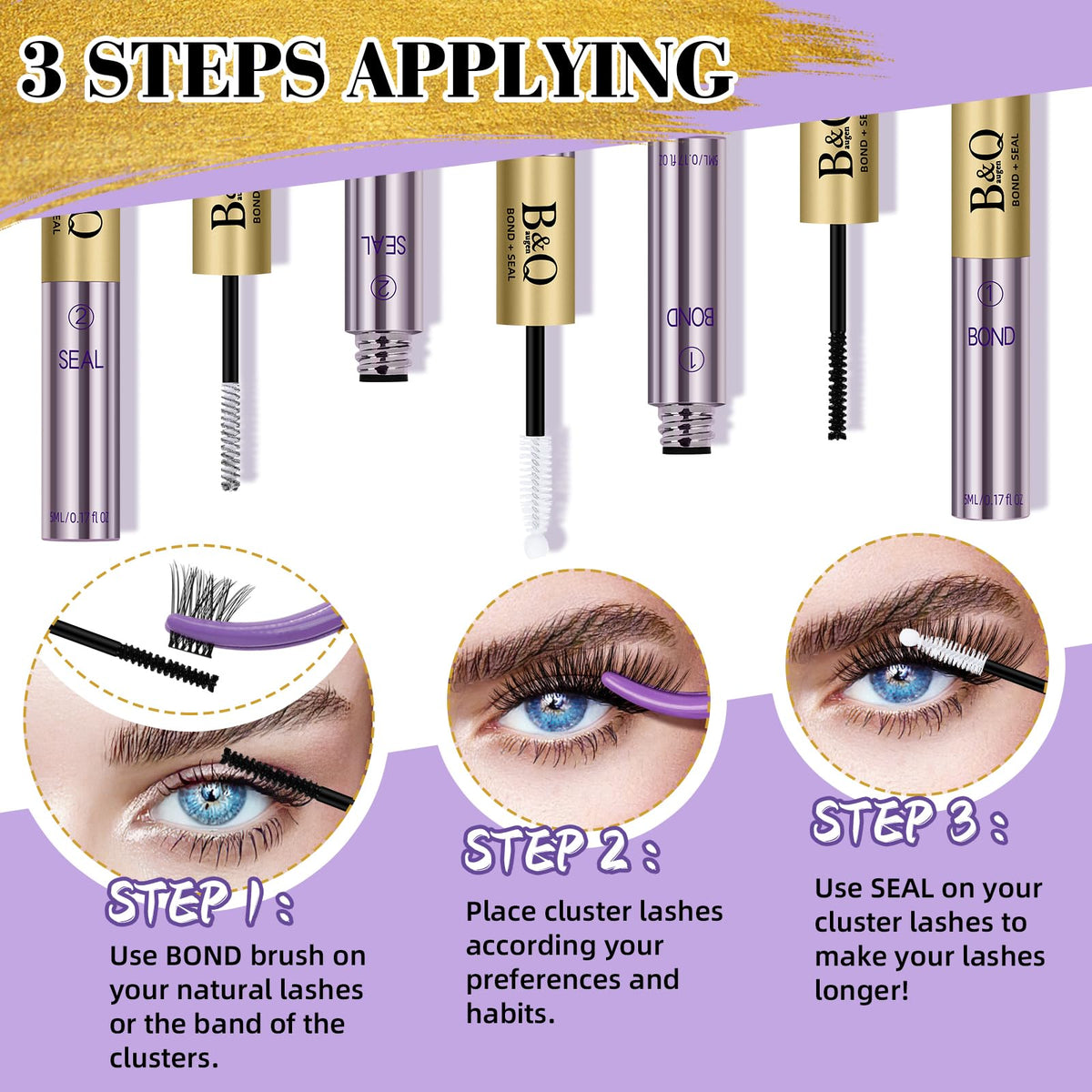B&Qaugen lash glue being applied to cluster lashes for easy use