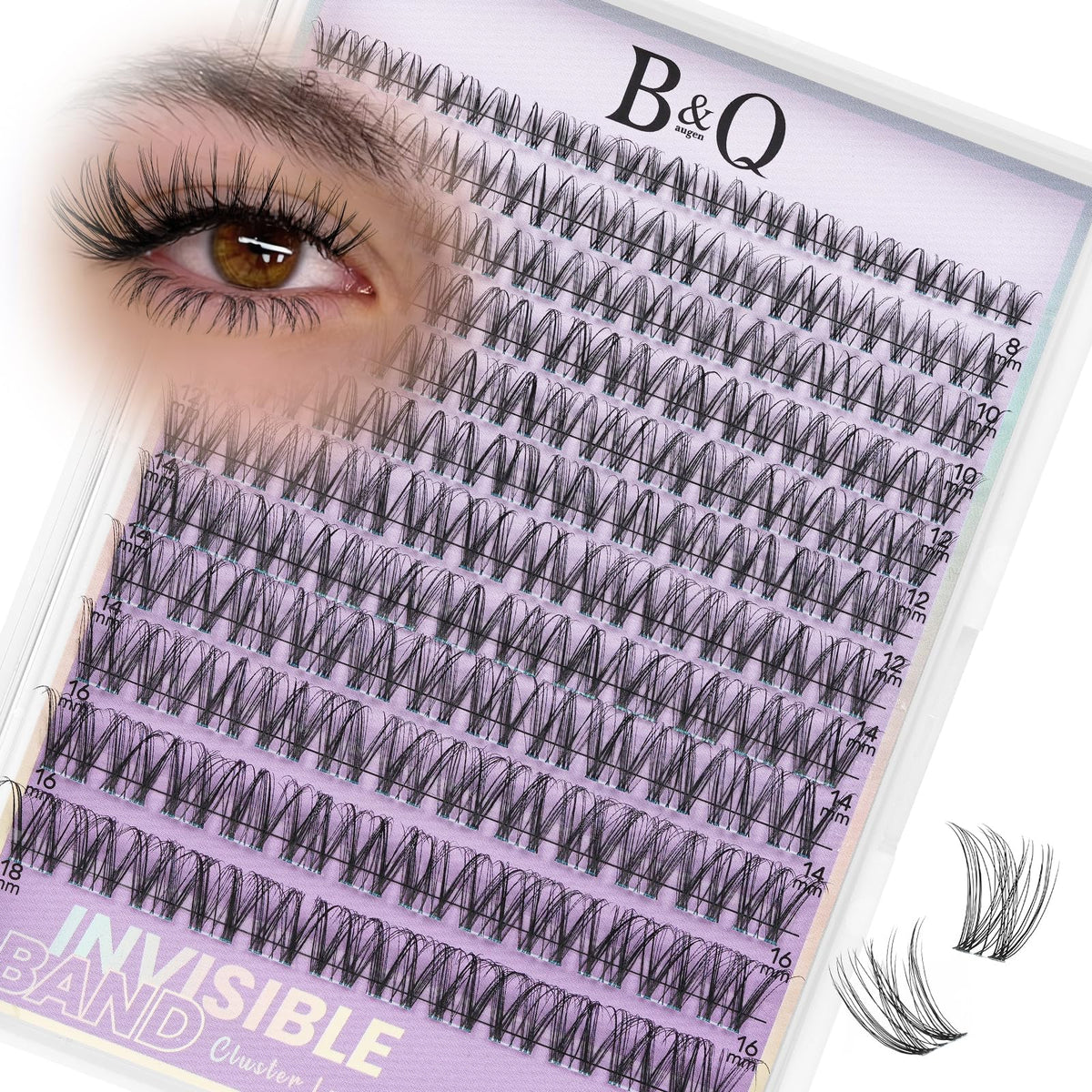 B&Qaugen front packaging showing 144 cluster lashes and mixed lengths