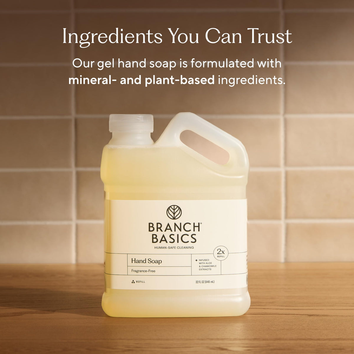 Branch Basics gel texture held in hand illustrating gentle moisturizing feel