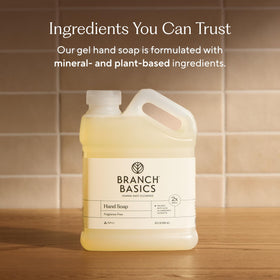 Branch Basics gel texture held in hand illustrating gentle moisturizing feel