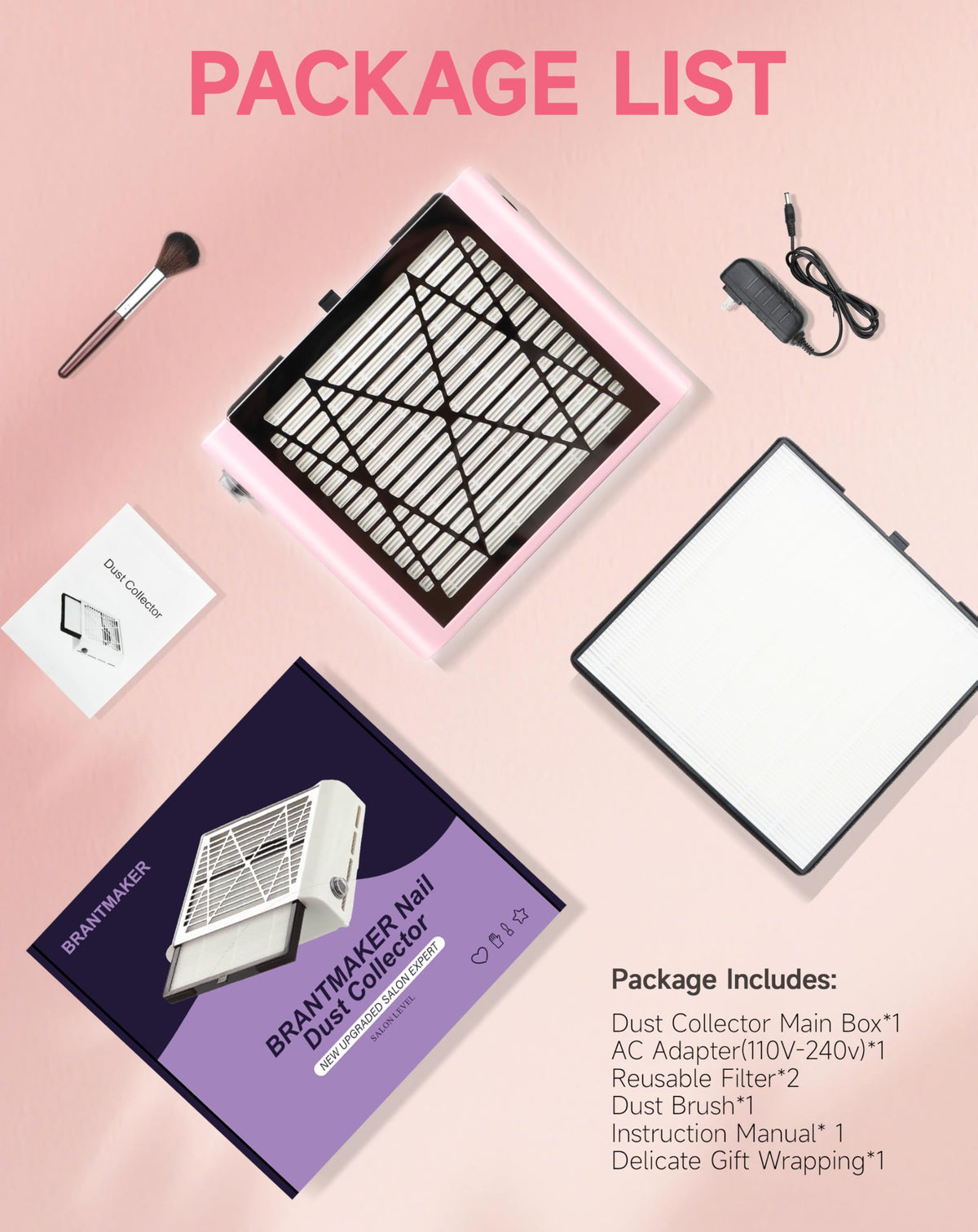 BRANTMAKER on a salon table in pink showing tidy workspace and professional appearance