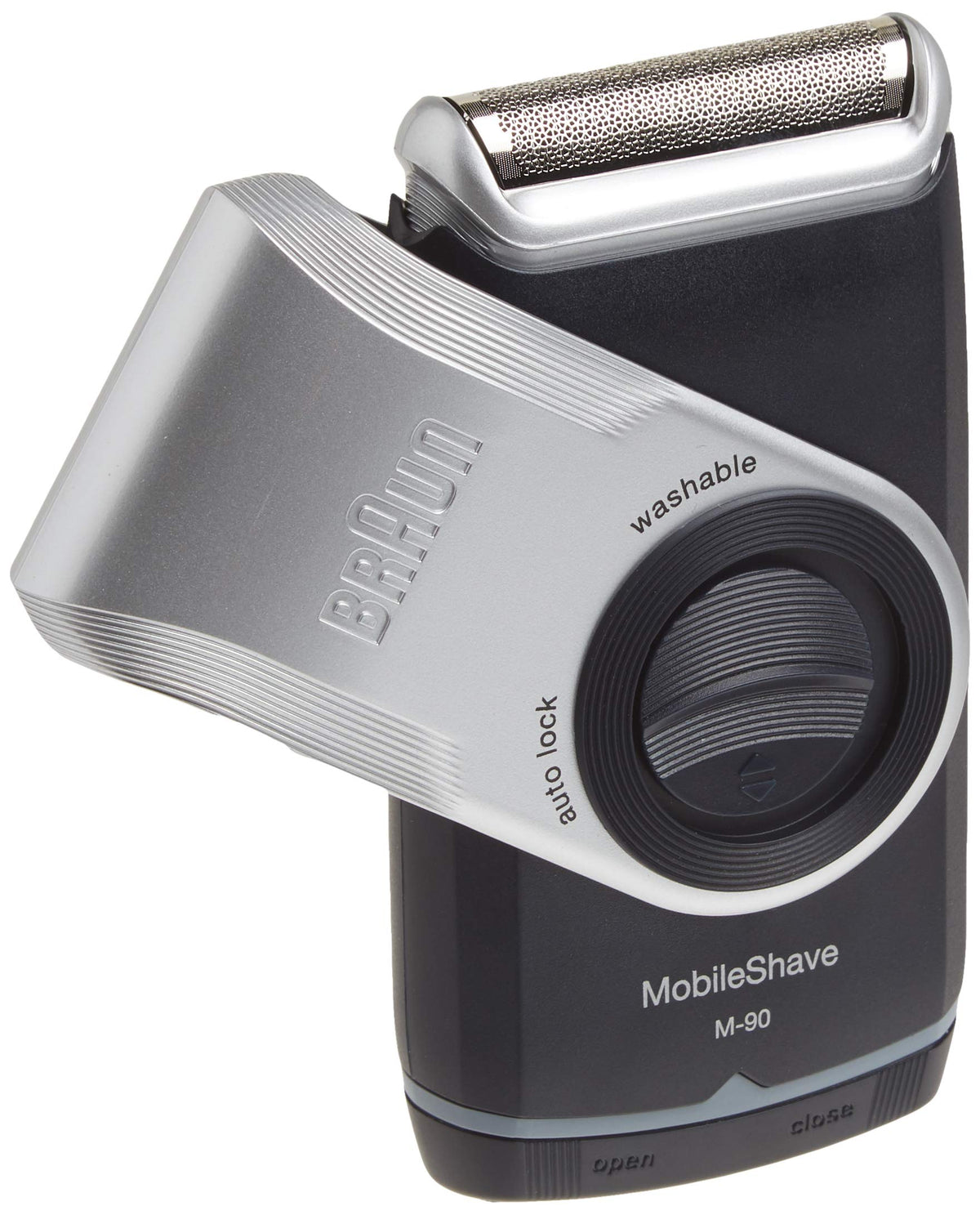 Braun M90 front view showing compact design and easy-grip for travel convenience