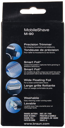 Braun M90 held in hand demonstrating portable size and quick touch-up benefit