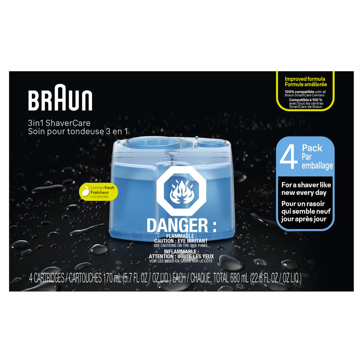 Braun refill cartridge box back with instructions and compatibility info