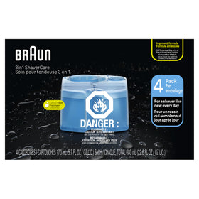Braun refill cartridge box back with instructions and compatibility info