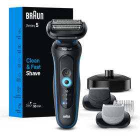 Braun shaver front view showing ergonomic handle and foil for comfortable shaving