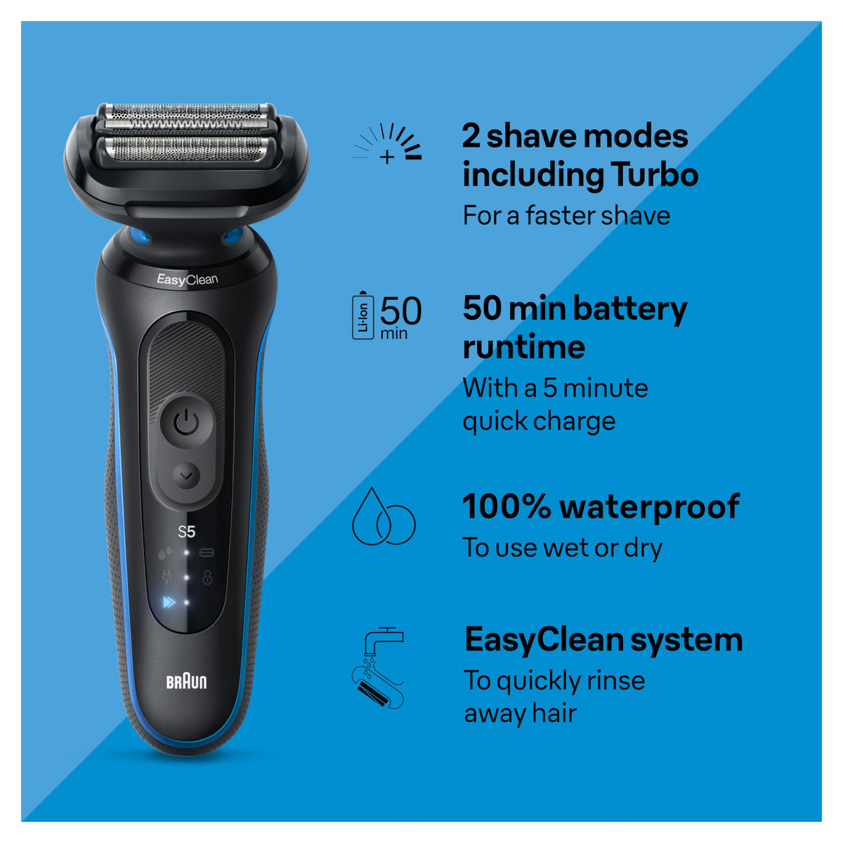 Braun foil head close-up highlighting three flexible blades for contour shaving
