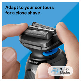 Braun shaver on charging stand neatly stored and always ready to use