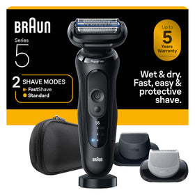 Braun Series 5 front view showing sleek black design and ergonomic grip benefit