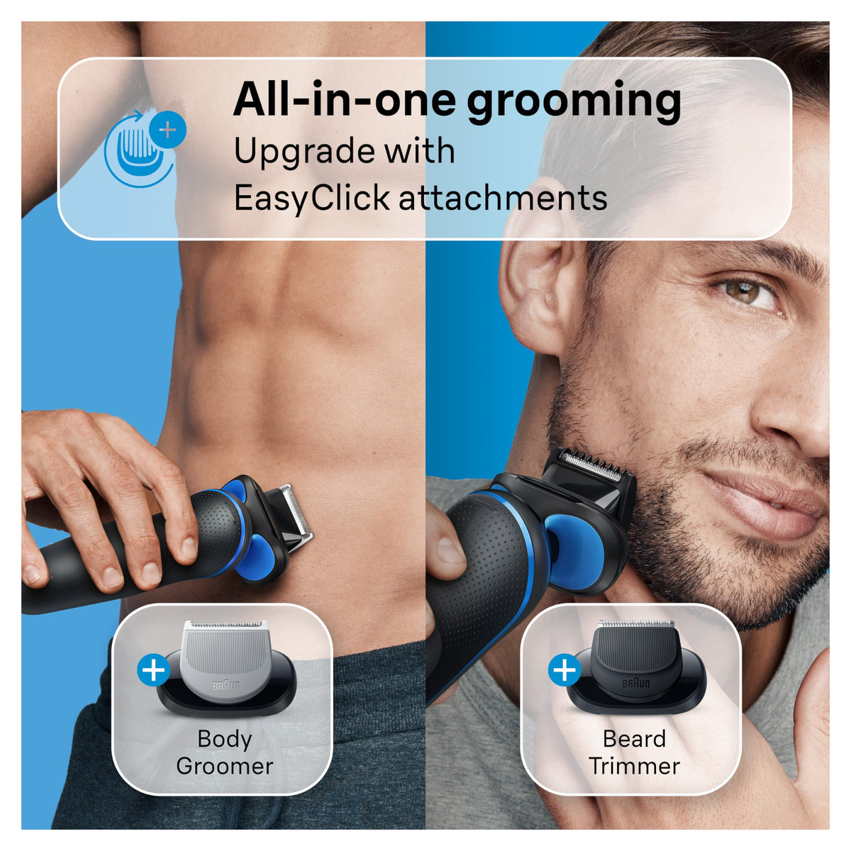 Braun shaver next to a coin to show compact size and travel readiness