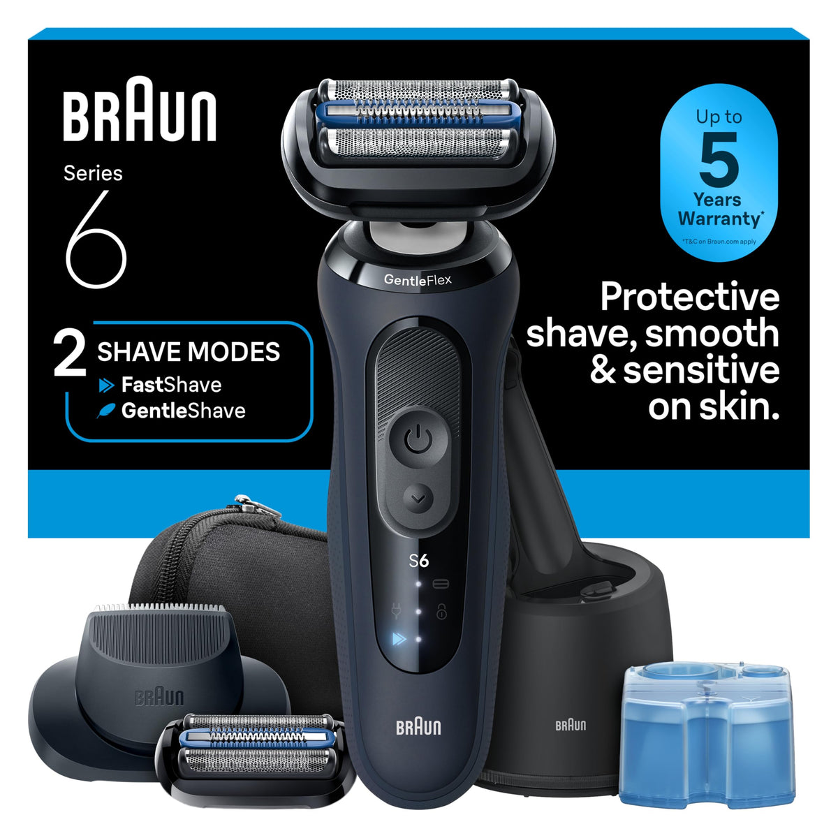 Braun Series 6 front view showing ergonomic handle and controls for comfortable grip